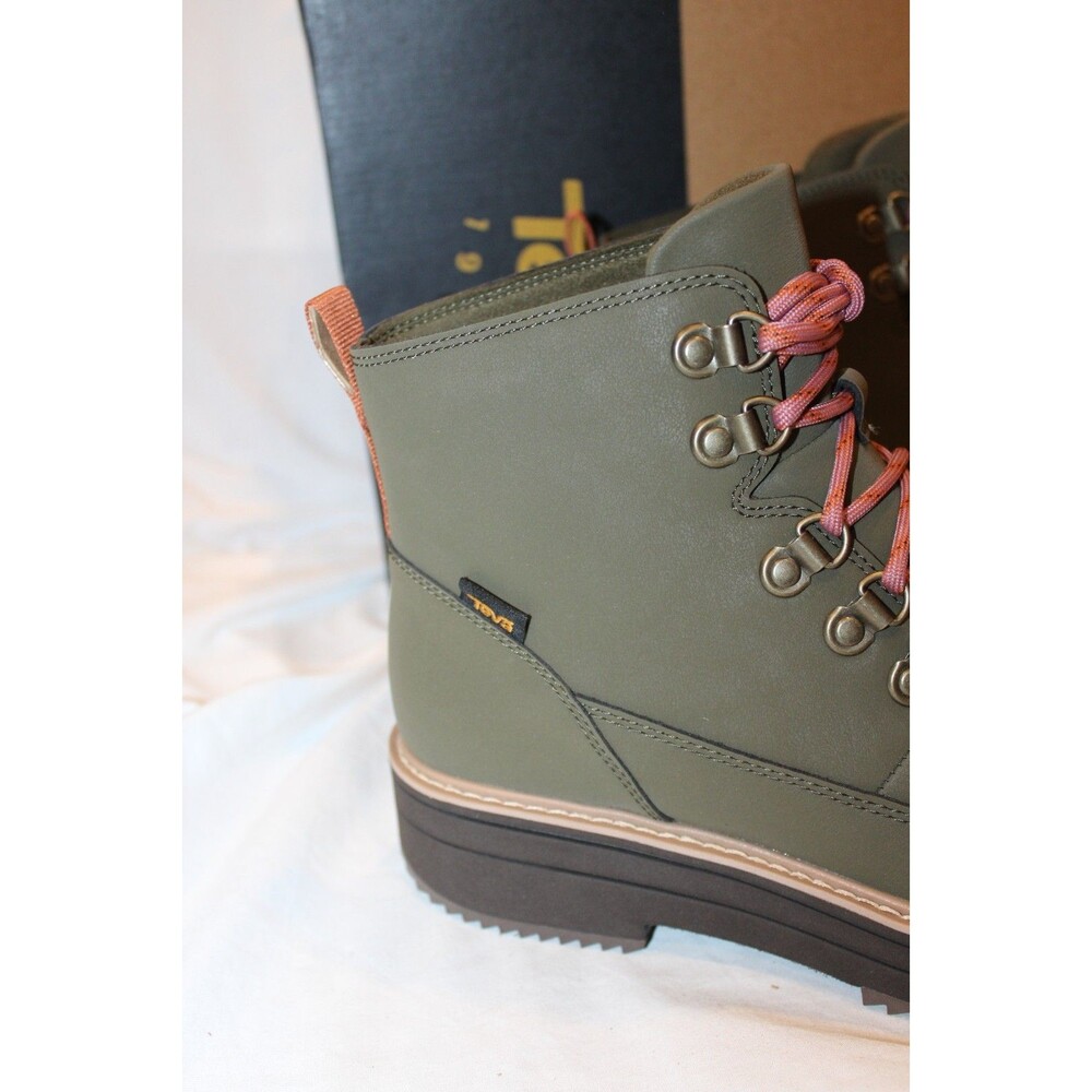 Teva Women's Leather Midform Combat Lace Up Boots Dark Olive NEW SZ 9 - Picture 4 of 6